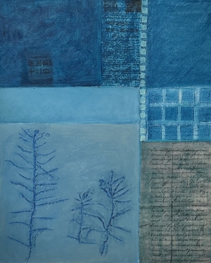 Huile, cire, piments et collage - 60 x 50 cm