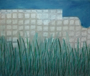 Huile, cire, piments, collage - 40 x 30