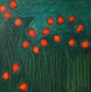 Huile, cire, piments, - 30 x 30 cm