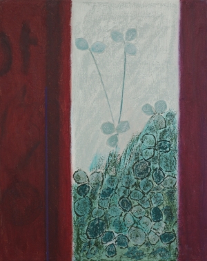 Huile, cire, piments, collage - 70 x 50