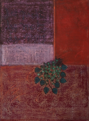 Huile, cire, piments, collage - 40 x 30